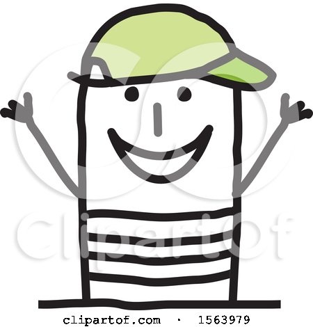 Clipart of a Happy Stick Man Wearing a Hat - Royalty Free Vector Illustration by NL shop