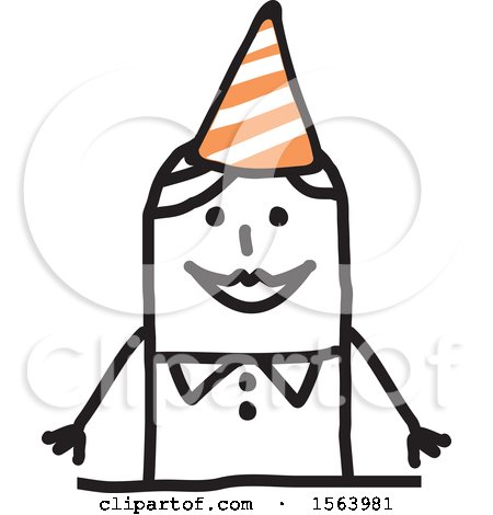 Clipart of a Stick Woman Wearing a Party Hat - Royalty Free Vector Illustration by NL shop