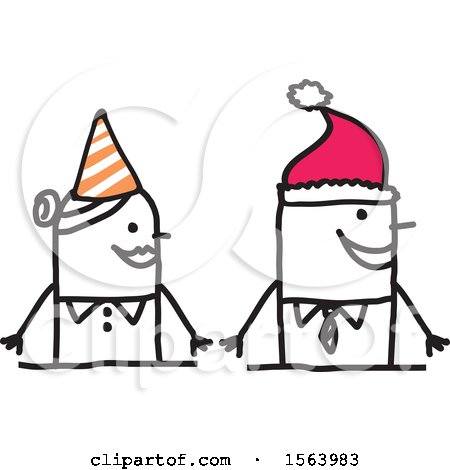 Clipart of a Stick Woman Wearing a Party Hat and Man Wearing a Santa Hat - Royalty Free Vector Illustration by NL shop
