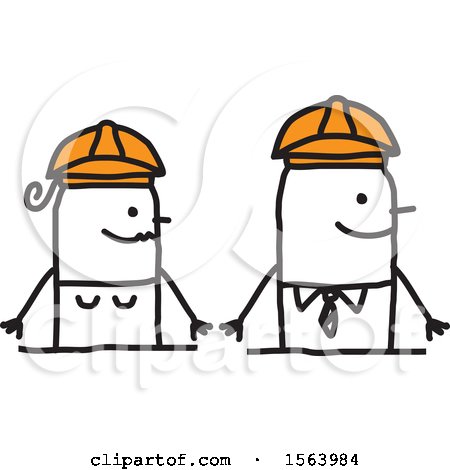 Clipart of a Happy Stick Engineer Couple - Royalty Free Vector Illustration by NL shop