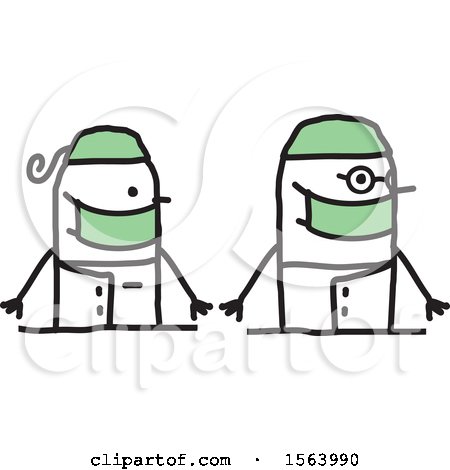 Clipart of a Happy Stick Surgeon Couple - Royalty Free Vector Illustration by NL shop