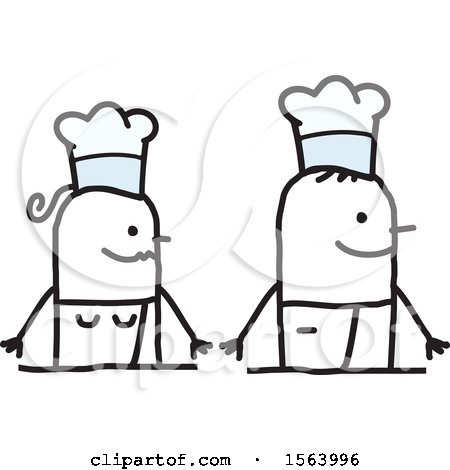 Clipart of a Happy Stick Chef Couple - Royalty Free Vector Illustration by NL shop