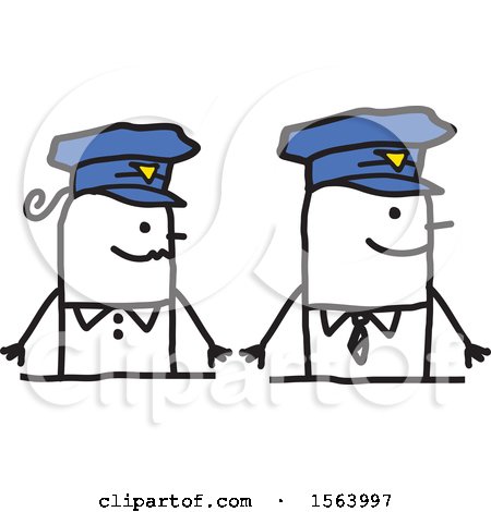 Clipart of a Happy Stick Police Couple - Royalty Free Vector Illustration by NL shop