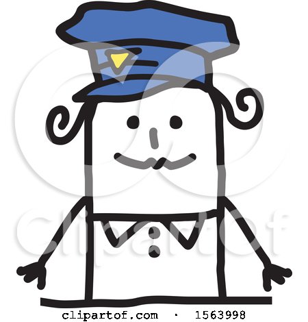 Clipart of a Happy Stick Police Woman - Royalty Free Vector Illustration by NL shop