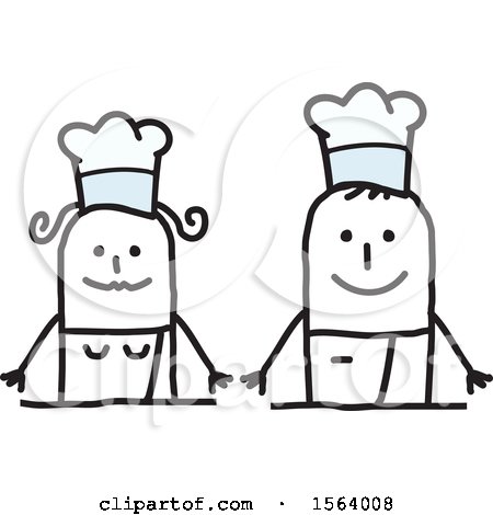 Clipart of a Happy Stick Chef Couple - Royalty Free Vector Illustration by NL shop
