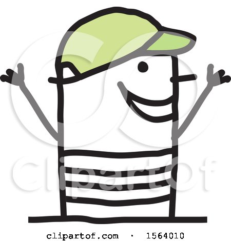 Clipart of a Happy Stick Man Wearing a Hat - Royalty Free Vector Illustration by NL shop