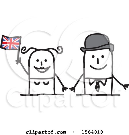 Clipart of a Happy Stick British Couple - Royalty Free Vector Illustration by NL shop