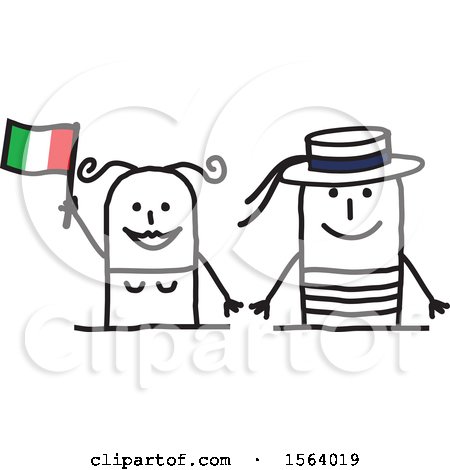 Clipart of a Happy Stick Italian Couple - Royalty Free Vector Illustration by NL shop
