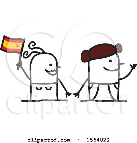 Clipart of a Happy Stick Spanish Couple - Royalty Free Vector Illustration by NL shop