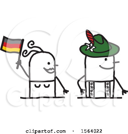 Clipart of a Happy Stick German Couple - Royalty Free Vector Illustration by NL shop