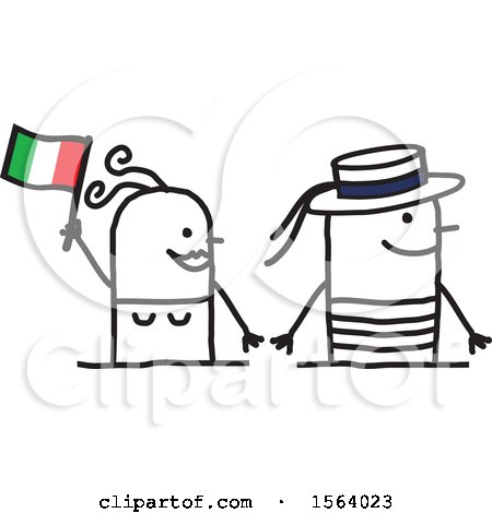 Clipart of a Happy Stick Italian Couple - Royalty Free Vector Illustration by NL shop