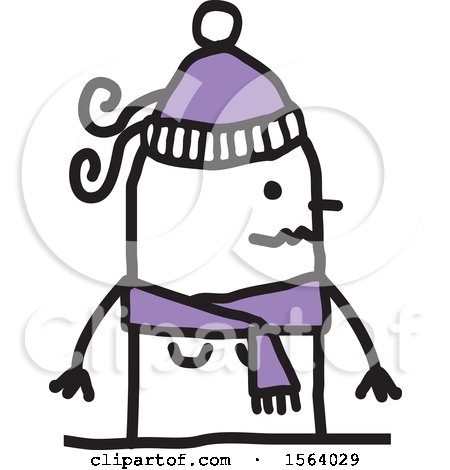 Clipart of a Stick Woman in a Winter Hat and Scarf - Royalty Free Vector Illustration by NL shop