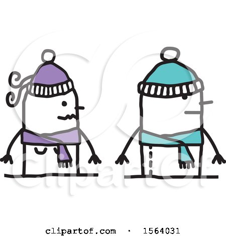 Clipart of a Stick Couple in Winter Hats and Scarves - Royalty Free Vector Illustration by NL shop