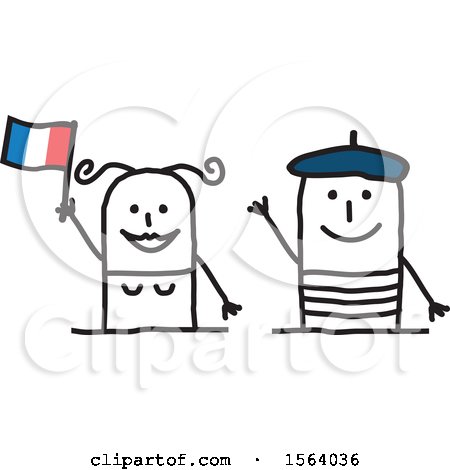 Clipart of a Happy Stick French Couple - Royalty Free Vector Illustration by NL shop