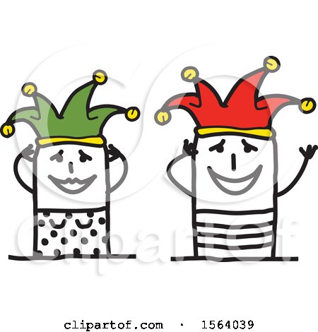 Clipart of a Happy Stick Jester Couple - Royalty Free Vector Illustration by NL shop