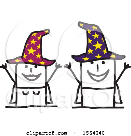 Clipart of a Happy Stick Wizard and Witch Couple - Royalty Free Vector Illustration by NL shop