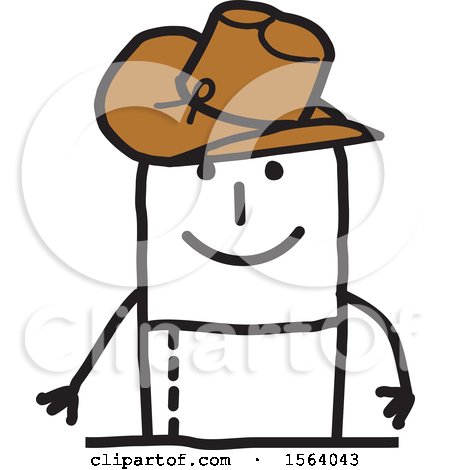 Clipart of a Happy Stick Man Cowboy - Royalty Free Vector Illustration by NL shop
