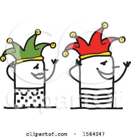 Clipart of a Happy Stick Jester Couple - Royalty Free Vector Illustration by NL shop