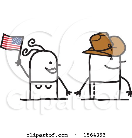 Clipart of a Happy American Couple with a Flag and Cowboy Hat - Royalty Free Vector Illustration by NL shop