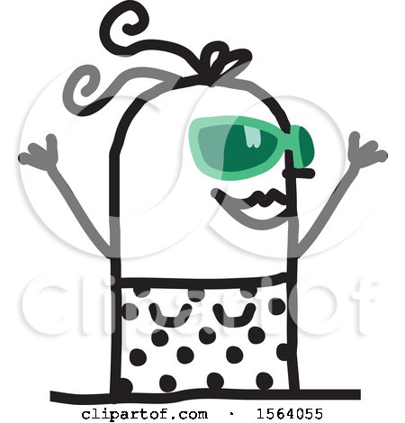 Clipart of a Happy Stick Woman Wearing a Swimsuit and Sunglasses - Royalty Free Vector Illustration by NL shop