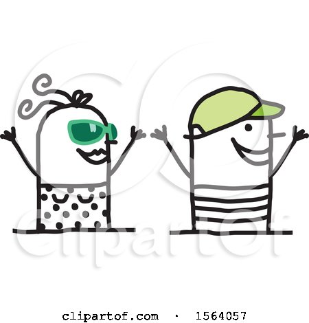 Clipart of a Happy Summer Time Stick Couple - Royalty Free Vector Illustration by NL shop