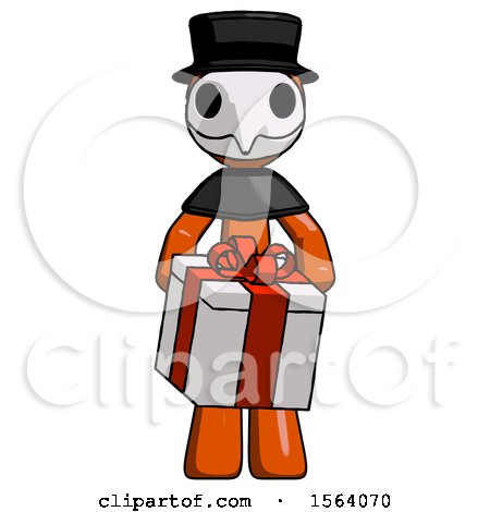 Orange Plague Doctor Man Gifting Present with Large Bow Front View by Leo Blanchette