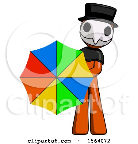 Orange Plague Doctor Man Holding Rainbow Umbrella out to Viewer by Leo Blanchette