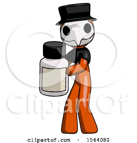 Orange Plague Doctor Man Holding White Medicine Bottle by Leo Blanchette