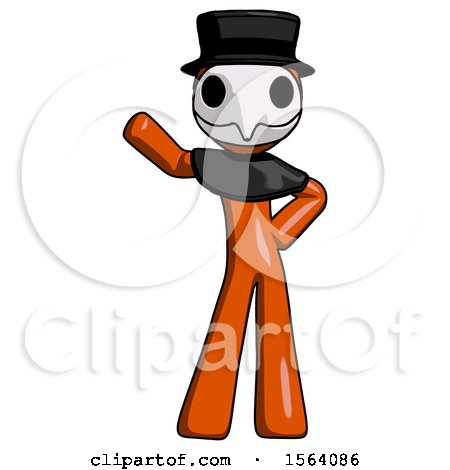 Orange Plague Doctor Man Waving Right Arm with Hand on Hip by Leo Blanchette