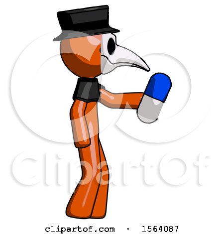 Orange Plague Doctor Man Holding Blue Pill Walking to Right by Leo Blanchette