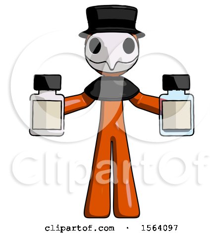 Orange Plague Doctor Man Holding Two Medicine Bottles by Leo Blanchette