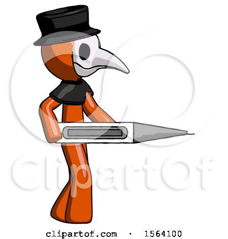 Orange Plague Doctor Man Walking with Large Thermometer by Leo Blanchette