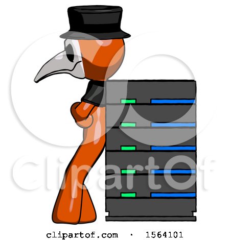 Orange Plague Doctor Man Resting Against Server Rack by Leo Blanchette