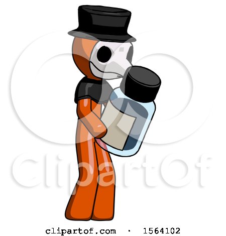 Orange Plague Doctor Man Holding Glass Medicine Bottle by Leo Blanchette