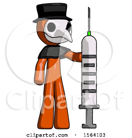 Orange Plague Doctor Man Holding Large Syringe by Leo Blanchette