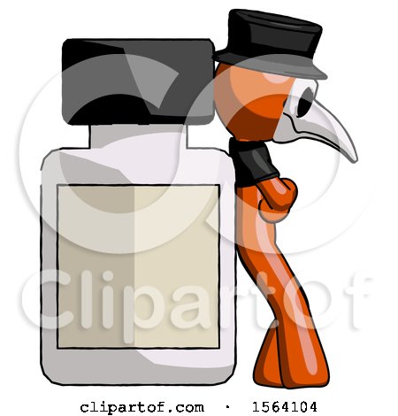 Orange Plague Doctor Man Leaning Against Large Medicine Bottle by Leo Blanchette