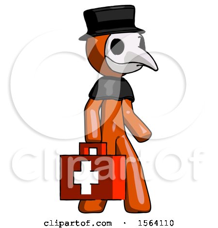 Orange Plague Doctor Man Walking with Medical Aid Briefcase to Right by Leo Blanchette