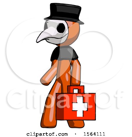 Orange Plague Doctor Man Walking with Medical Aid Briefcase to Left by Leo Blanchette