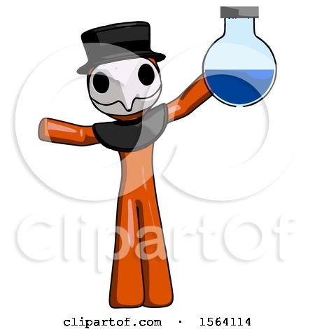 Orange Plague Doctor Man Holding Large Round Flask or Beaker by Leo Blanchette