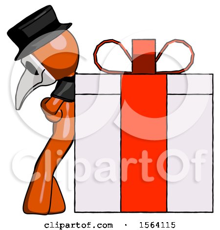 Orange Plague Doctor Man Gift Concept - Leaning Against Large Present by Leo Blanchette