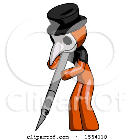 Orange Plague Doctor Man Cutting with Large Scalpel by Leo Blanchette