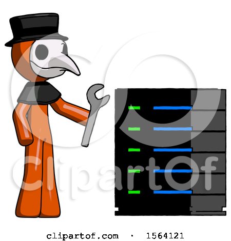 Orange Plague Doctor Man Server Administrator Doing Repairs by Leo Blanchette