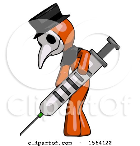 Orange Plague Doctor Man Using Syringe Giving Injection by Leo Blanchette