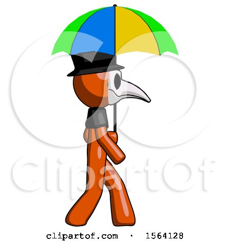 Orange Plague Doctor Man Walking with Colored Umbrella by Leo Blanchette
