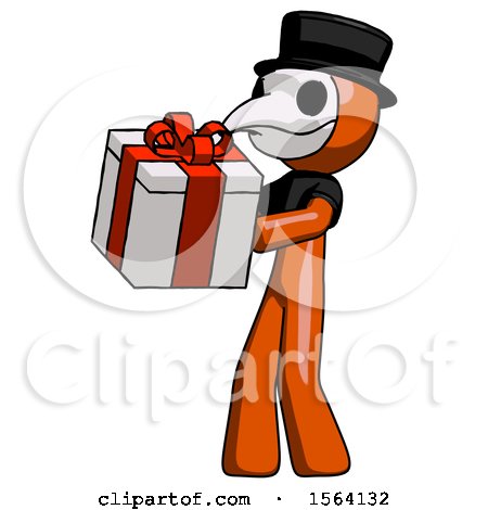 Orange Plague Doctor Man Presenting a Present with Large Red Bow on It by Leo Blanchette