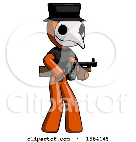 Orange Plague Doctor Man Tommy Gun Gangster Shooting Pose by Leo Blanchette