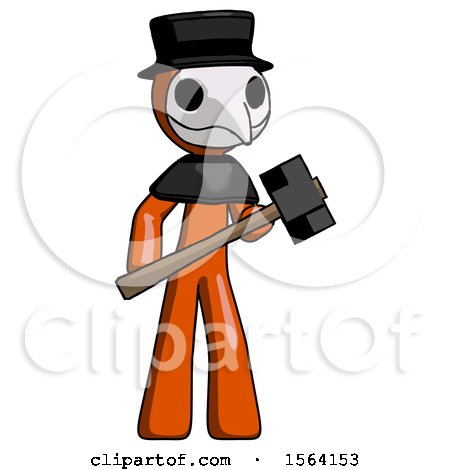 Orange Plague Doctor Man with Sledgehammer Standing Ready to Work or Defend by Leo Blanchette