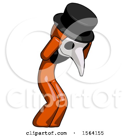 Orange Plague Doctor Man with Headache or Covering Ears Turned to His Right by Leo Blanchette
