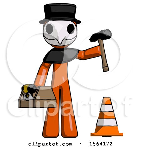 Orange Plague Doctor Man Under Construction Concept, Traffic Cone and Tools by Leo Blanchette