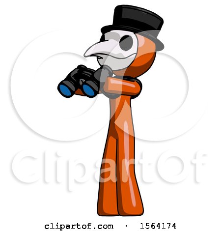 Orange Plague Doctor Man Holding Binoculars Ready to Look Left by Leo Blanchette